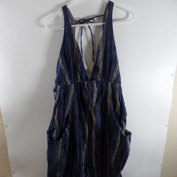 Free People Blue Stripped Wide Leg Halter Neck Wide Leg Jumpsuit XL - Picture 1 of 6